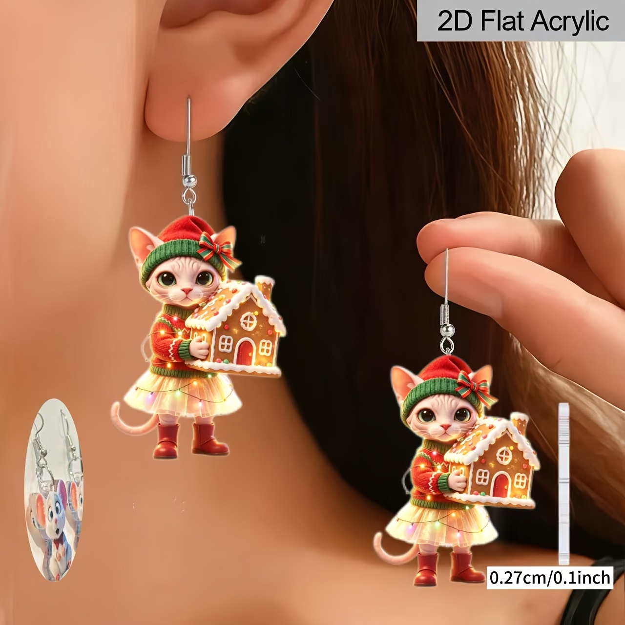 DIY 2D Acrylic Kitten Charm Earrings
